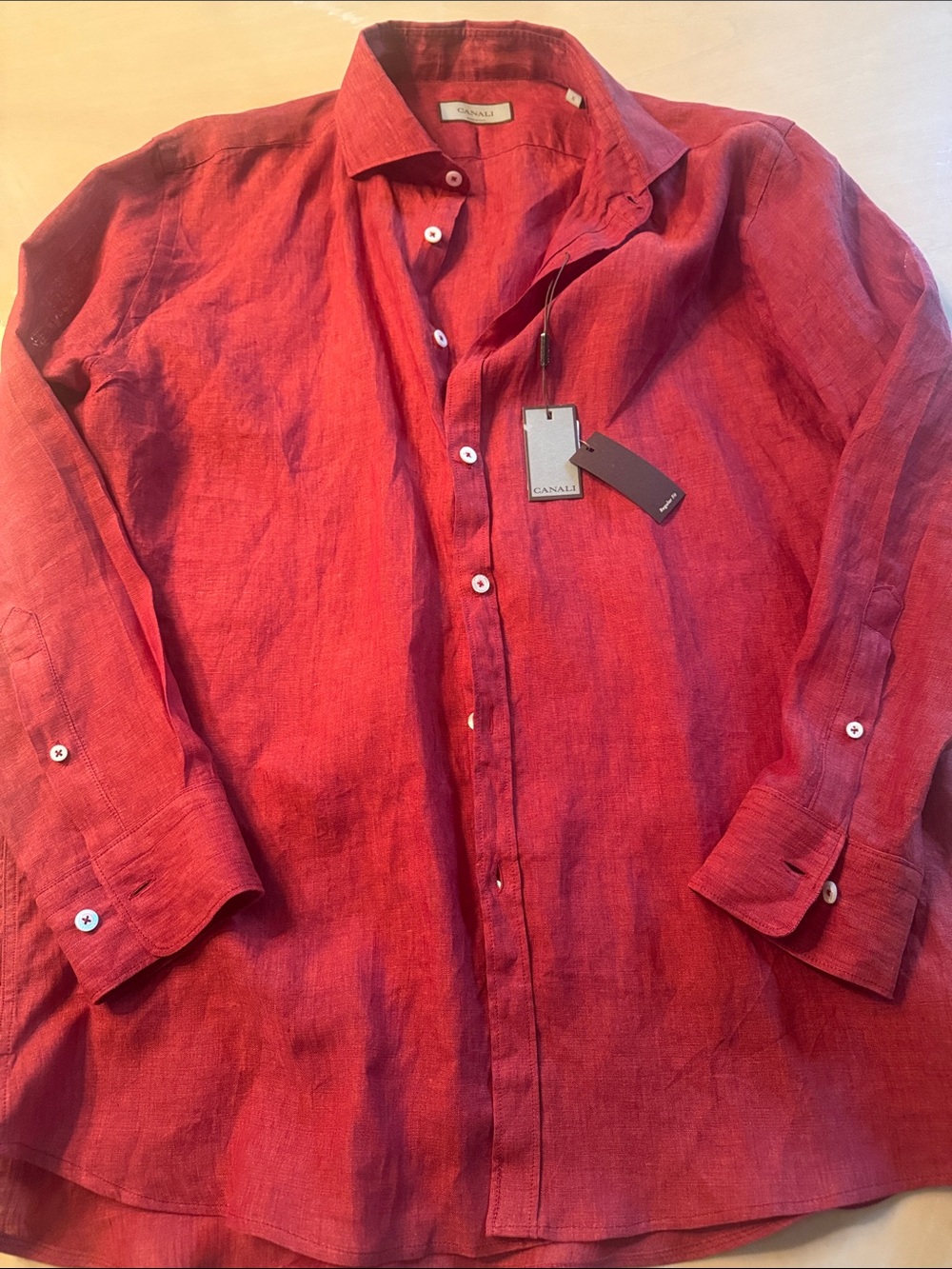 Canali Red Linen Shirt